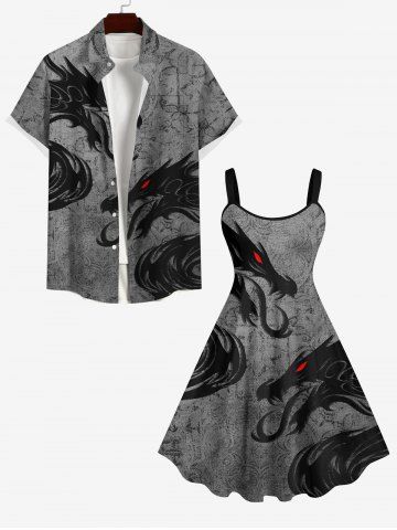 Halloween Costume Dragon Floral Pattern Print Plus Size Matching Outfit For Couples - DARK GRAY