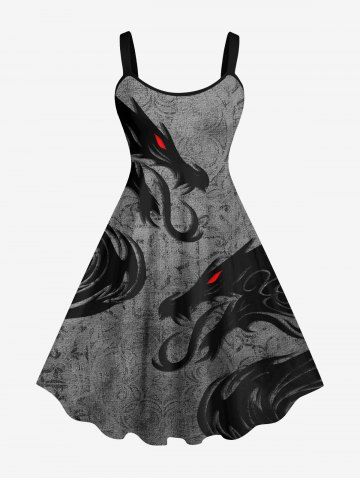 Plus Size Halloween Costume Dragon Floral Pattern Print Tank Dress - GRAY - L