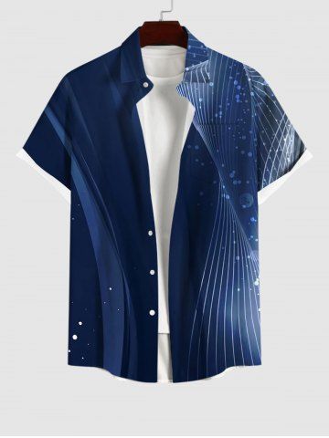 Plus Size Curve Ombre Light Beam Galaxy Print Hawaii Button Pocket Shirt For Men - MIDNIGHT BLUE - 3XL