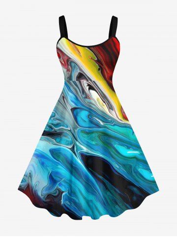 Plus Size Colorful Marble Print Hawaii Tank Dress - MULTI-A - L