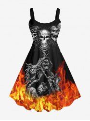 Plus Size Halloween Costume Skulls Fire Flame Print Tank Dress -  