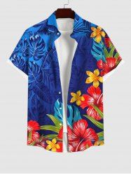 Plus Size Tropical Leaves Floral Print Hawaii Ombre Button Pocket Shirt For Men -  