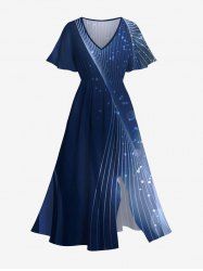 Robe Mi-longue Boutonnée à Imprimé Galaxie Grande Taille - Bleu de Minuit 5X