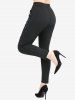 Twist Lace Trim Drawstring Hooded Layered Handkerchief Top and Grommet Straps Leggings Plus Size Outfit -  
