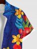 Plus Size Tropical Leaves Floral Print Hawaii Ombre Button Pocket Shirt For Men -  