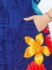 Robe Mi-Longue Feuille Tropicale Ombrée Ligne A de Grande Taille avec Poche - Bleu Ciel XXS