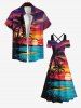 Maxi Robe Ligne A Ombrée Cocotier et Coucher du Soleil Imprimés de Grande Taille - Multi-A M
