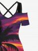 Plus Size Coconut Tree Sea Sunset Dusk Ombre Sky Print Hawaii Crisscross A Line Maxi Dress -  