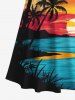 Maxi Robe Ligne A Ombrée Cocotier et Coucher du Soleil Imprimés de Grande Taille - Multi-A 5X