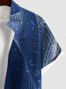 Plus Size Curve Ombre Light Beam Galaxy Print Hawaii Button Pocket Shirt For Men -  
