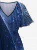 Robe Mi-longue Boutonnée à Imprimé Galaxie Grande Taille - Bleu de Minuit 5X