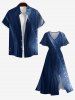 Robe Mi-longue Boutonnée à Imprimé Galaxie Grande Taille - Bleu de Minuit 5X
