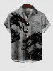 Chemise D'Halloween Motif de Dragon et de Fleur avec Poche de Grande Taille - Gris Foncé S