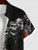 Plus Size Halloween Costume Skulls Fire Flame Print Buttons Pocket Shirt For Men -  