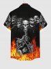 Plus Size Halloween Costume Skulls Fire Flame Print Buttons Pocket Shirt For Men -  