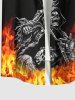 Plus Size Halloween Costume Skulls Fire Flame Print Buttons Pocket Shirt For Men -  