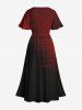 Plus Size Ombre Plaid Colorblock Print Split Hawaii Midi Dress -  