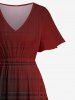 Plus Size Ombre Plaid Colorblock Print Split Hawaii Midi Dress -  