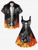 Plus Size Halloween Costume Skulls Fire Flame Print Tank Dress -  
