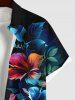 Plus Size Hibiscus Flowers Print Buttons Pocket Hawaii Shirt For Men -  