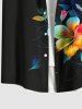 Plus Size Hibiscus Flowers Print Buttons Pocket Hawaii Shirt For Men -  