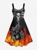 Plus Size Halloween Costume Skulls Fire Flame Print Tank Dress -  