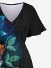 Plus Size Hibiscus Flowers Print Split Hawaii Midi Dress -  
