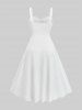 Plus Size Floral Lace Overlay Cinched Ruched Cross High Low Asymmetric Solid A Line Tank Dress -  