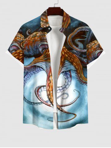 Plus Size Octopus Tie Dye Print Buttons Pocket Hawaii Shirt For Men - MULTI-A - 2XL