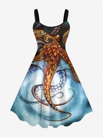 Plus Size Octopus Tie Dye Print Hawaii Tank Dress - MULTI-A - S