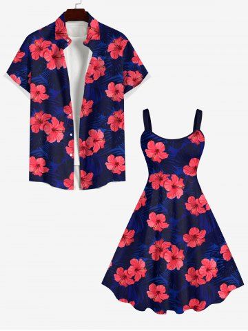 Floral Tropical Leaves Print Plus Size Matching Hawaii Beach Outfit For Couples