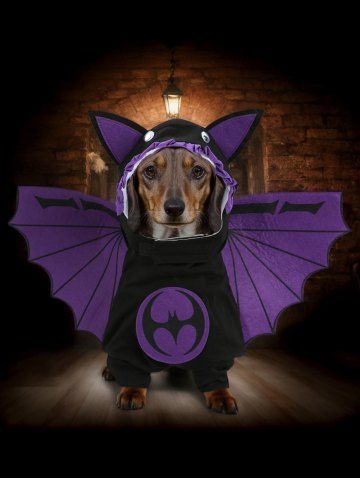 Pet's Halloween Costume Wings Bat Cosplay Cartoon Top With Hat and Cape - PURPLE - L