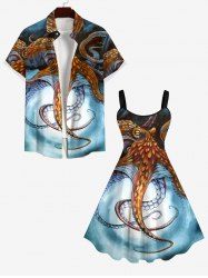 Octopus Tie Dye Print Plus Size Matching Beach Outfit For Couples -  
