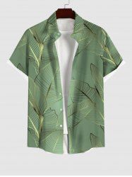 Plus Size Tropical Metallic Leaf Print Buttons Pocket Hawaii Shirt For Men -  