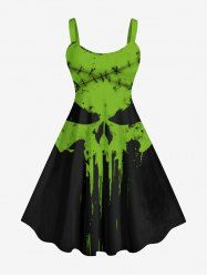 Plus Size Halloween Costume Pumpkin Face Paint Drop Ripped Stitching 3D Print Tank Dress -  