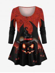 Plus Size Halloween Costume Hat Pumpkin Latern Tomb Eyes Print T-shirt -  