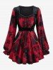 Haut Grande Taille à Col Plongeant en Velours avec Poches à Lacets - Rouge 