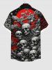 Plus Size Halloween Costume Skulls Tree Cloud Galaxy Print Buttons Pocket Shirt For Men -  