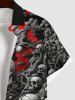 Plus Size Halloween Costume Skulls Tree Cloud Galaxy Print Buttons Pocket Shirt For Men -  