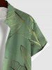 Plus Size Tropical Metallic Leaf Print Buttons Pocket Hawaii Shirt For Men -  