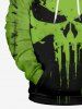 Plus Size Halloween Costume Skull Ripped Stitching Paint Drop 3D Print Pocket Drawstring Hoodie For Men -  