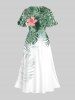 Plus Size Tropical Palm Leaf Hibiscus Flower Print Split Hawaii Midi Dress -  