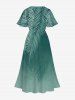 Plus Size Tropical Palm Tree Leaf Ombre Print Split Hawaii Midi Dress -  