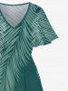 Plus Size Tropical Palm Tree Leaf Ombre Print Split Hawaii Midi Dress -  