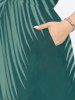 Plus Size Tropical Palm Tree Leaf Ombre Print Split Hawaii Midi Dress -  