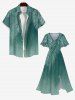 Plus Size Tropical Palm Tree Leaf Ombre Print Split Hawaii Midi Dress -  