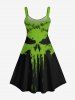 Plus Size Halloween Costume Pumpkin Face Paint Drop Ripped Stitching 3D Print Tank Dress -  