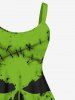 Plus Size Halloween Costume Pumpkin Face Paint Drop Ripped Stitching 3D Print Tank Dress -  