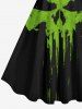 Plus Size Halloween Costume Pumpkin Face Paint Drop Ripped Stitching 3D Print Tank Dress -  