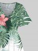 Plus Size Tropical Palm Leaf Hibiscus Flower Print Split Hawaii Midi Dress -  